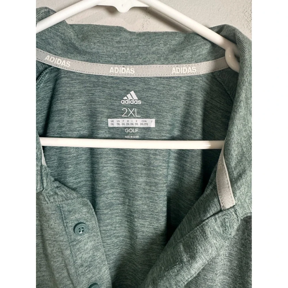 Adidas Golf Mens 2XL Heathered Green Performance Short Sleeve Polo Shirt Logo